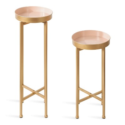 Celia Pink and Gold Round Metal Foldable Tray Table Set