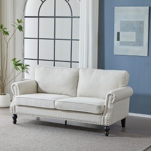 68'' Faux Leather 2-Seater Sofa with Nailhead Trim, Rolled Arms and Wooden Legs - 1 of 4