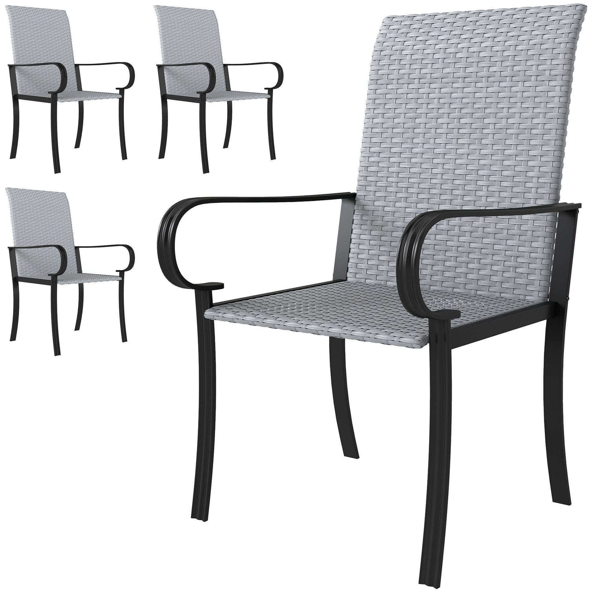 Aghana Digitals 4-Piece Brown Outdoor Dining Chairs with PE Rattan, Steel Frame, High Backrest & Gray 60.00×68.00×103.00 in
