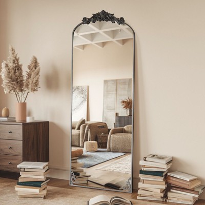 65"x22"  Arched Full Length Mirror Metal Vintage Mirror Baroque Style,Black