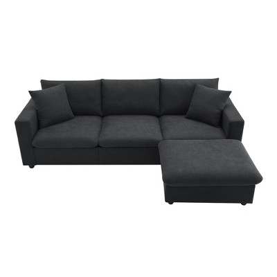 NicBex Modern Sectional Sofa,L-Shaped Couch Set with 2 Pillows and Convertible Ottoman for Living Room,Apartment,Office,Black
