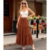 Women's Boho Beach Maxi Skirt - Trendy High Waist Pleated Ruffle Long Skirt with Pockets Earthy Brown - 4 of 4