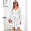 Clearlove Women Mini Dress  Wrap V Neck Long Sleeve Waist Tie Dress Layerd Flowy Flutter Skater Dress - 2 of 4