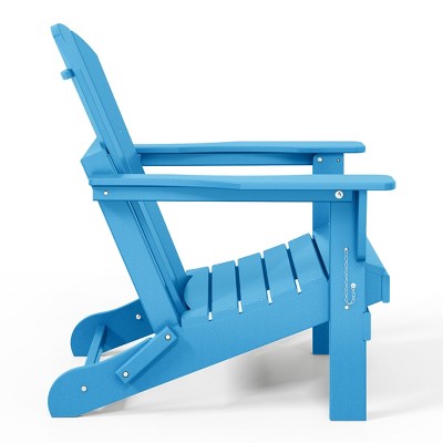 Pacific Blue HDPE Outdoor Folding Adirondack Chairs with Arms, Set of 2