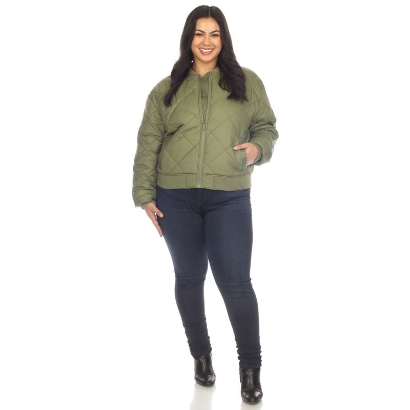 Plus Size Lightweight Diamond Quilted Puffer Bomber Jacket - White Mark, 4 of 7