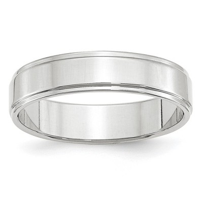 Black Bow Jewelry 5mm 10K White or Yellow Gold Flat Ridged Edge Standard Fit Band