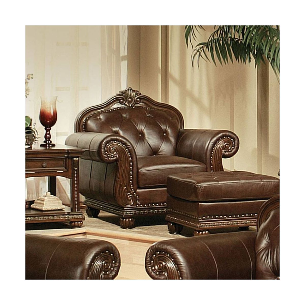 Acme Furniture Anondale Grain Leather Accent Chair Espresso/Cherry - thumbnail 2