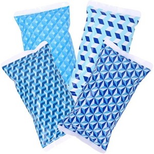 TruHealth 4 Pack Small Reusable Ice Packs for Lunch Box, Bag or Cooler, Long Lasting, BPA Free, Light Blue Prints - 1 of 4