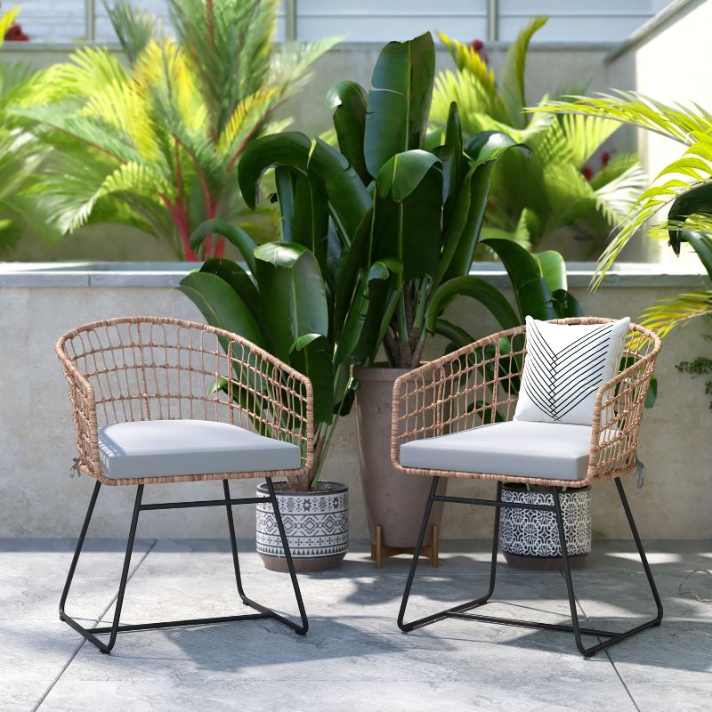 Emma and Oliver Set of Two All-Weather Faux Rattan Rope Chairs with Padded Cushions for Indoor and Outdoor Use, 2 of 12