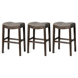 Maven Lane Adrien Upholstered Backless Saddle Kitchen Stool, Set of 3 - 1 of 4