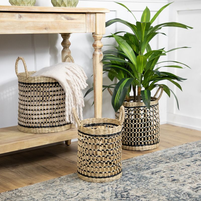 Northlight Set of 3 Open Honeycomb Weave Seagrass Storage Baskets with Handles 11.75", 2 of 7