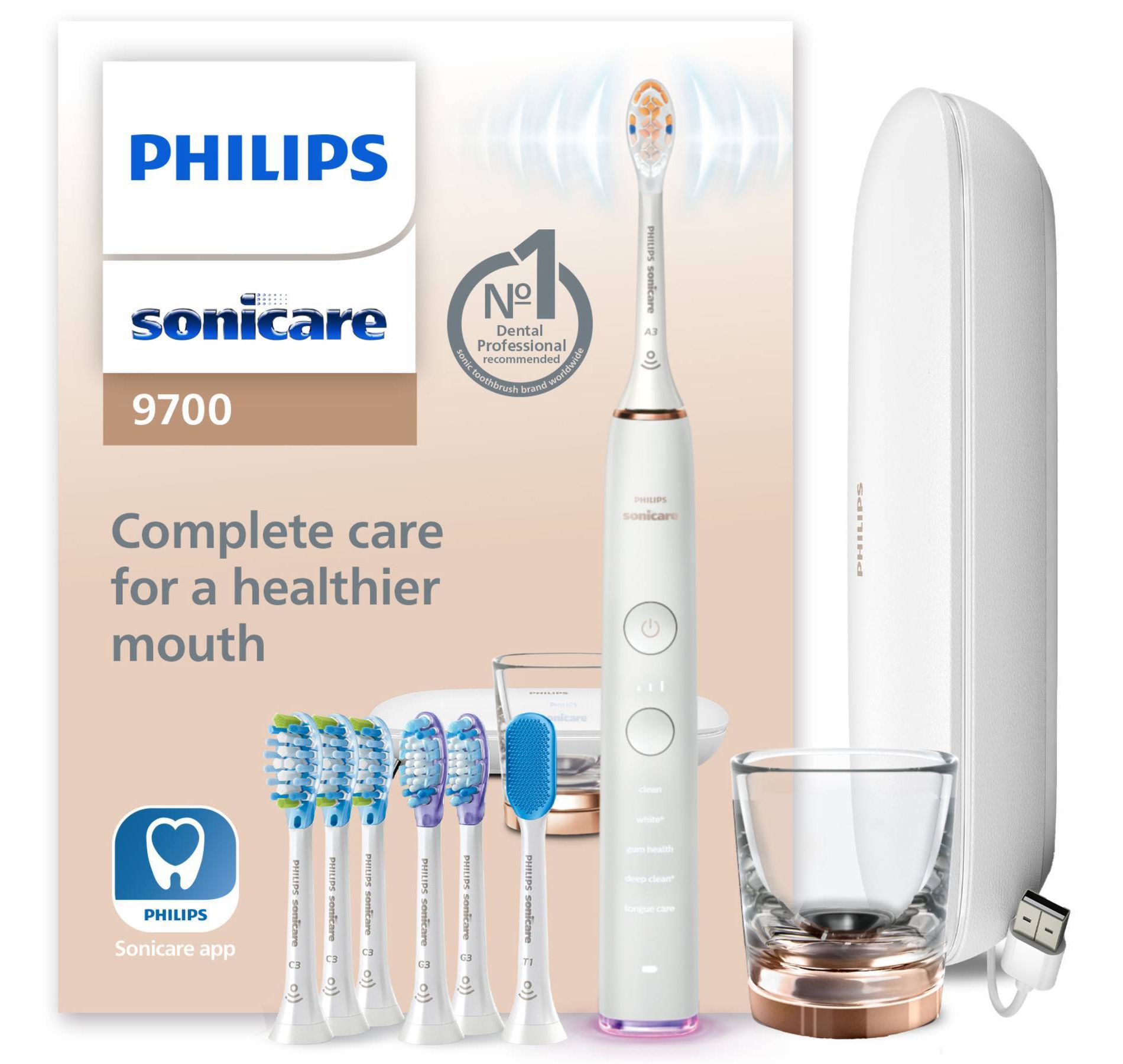 Philips Sonicare DiamondClean Smart 9700 Electric Toothbrush - Rose Gold