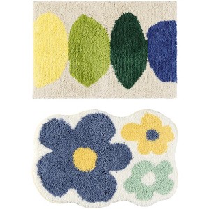 Unique Bargains Printing Non-Slip Soft Plush Quick Dry Microfiber Bathroom Mat 2 Pcs - 1 of 4