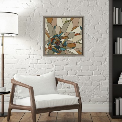 Boho Stained Glass Floral Canvas Wall Art in Brown and Teal