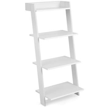 Tangkula 4-Tier Ladder Shelf 43” Tall Wooden Leaning Bookshelf Display Rack Modern Shelving Stand with Anti-tipping Device