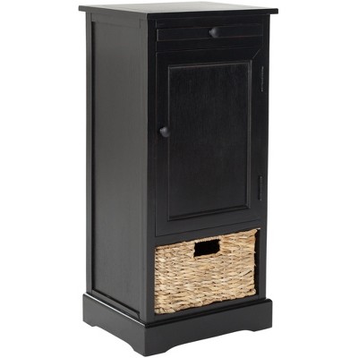 Raven Distressed Black Tall Transitional Storage Unit with Pull-Out Basket