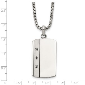 Chisel Stainless Steel Brushed and Polished Black Cubic Zirconia Dog Tag Necklace 20" Box Chain - 1 of 4