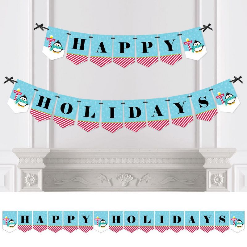 Big Dot of Happiness Holly Jolly Penguin - Holiday and Christmas Bunting Banner - Winter Party Decorations - Happy Holidays, 1 of 5
