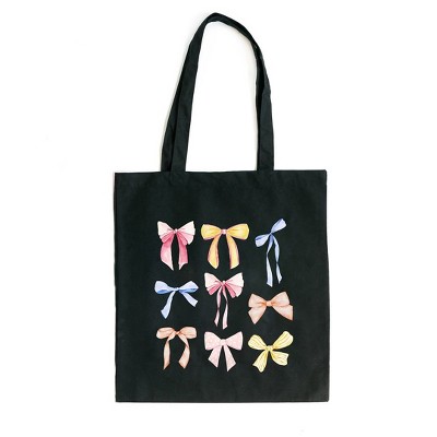 City Creek Prints Coquette Bow Chart Canvas Tote Bag - 15x16 - Black