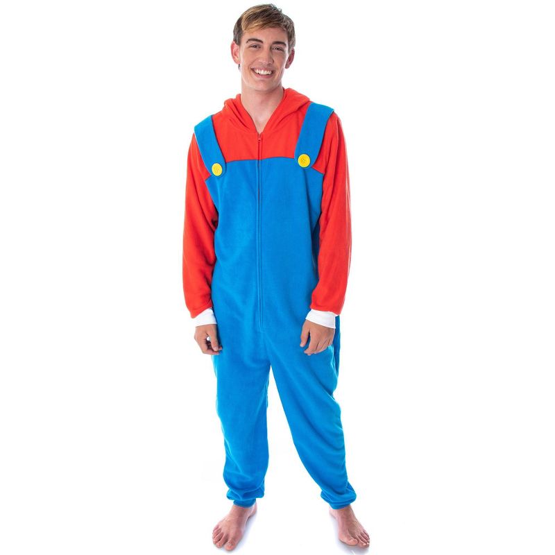 Super Mario Bros. Adult Mario Costume Microfleece Union Suit Pajama Outfit, 4 of 8