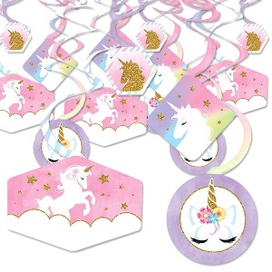 Big Dot of Happiness Rainbow Unicorn - Magical Unicorn Baby Shower or Birthday Party Hanging Decor - Party Decoration Swirls - Set of 40 - 1 of 4