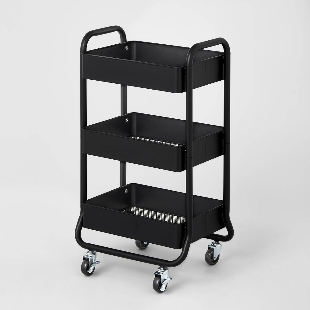 Photos - Other Furniture 3 Tier Metal Utility Cart Black - Brightroom™: Rolling Storage with Lockin