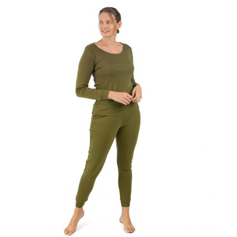 Leveret Womens Two Piece Cotton Pajamas Solid Olive S