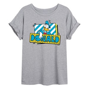 Women's - Disney - Leaning Donald Duck With Nametag Oversized Graphic T-Shirt - 1 of 4