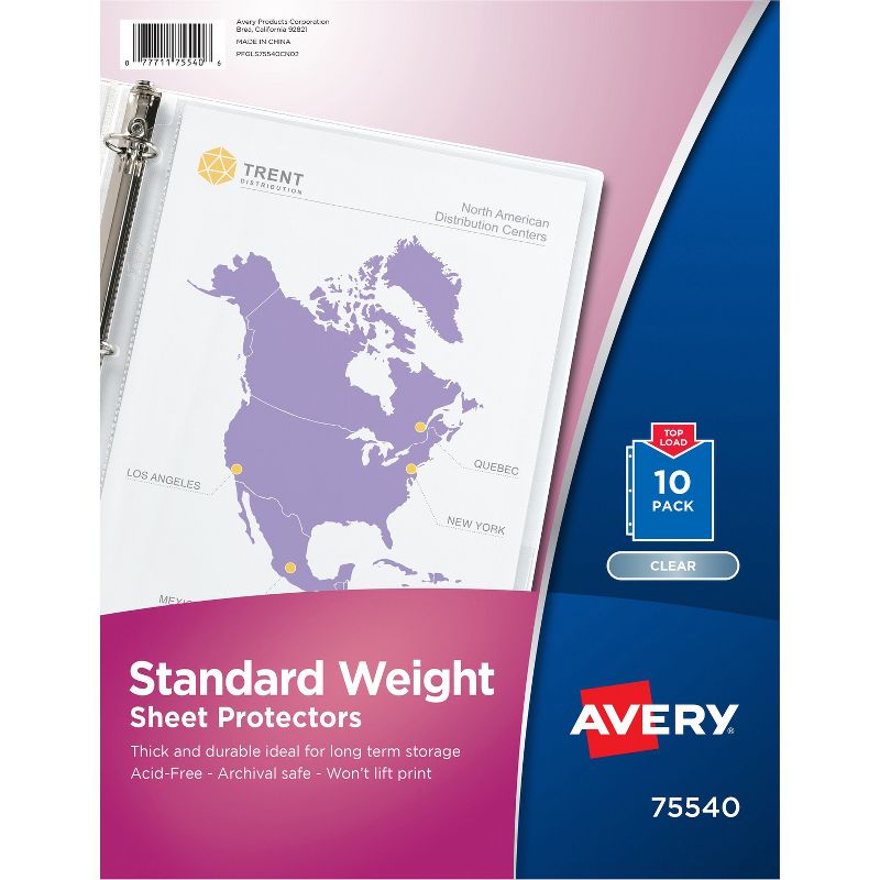 Avery Sheet Protectors3-HoleTop-Load8-1/2"x11"10/PKClear 75540, 1 of 2
