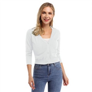 Clearlove Women's Cropped Bolero Cardigan – 3/4 Sleeve V-Neck Basic Classic Casual Button Down Knit Soft Sweater Top - 1 of 4