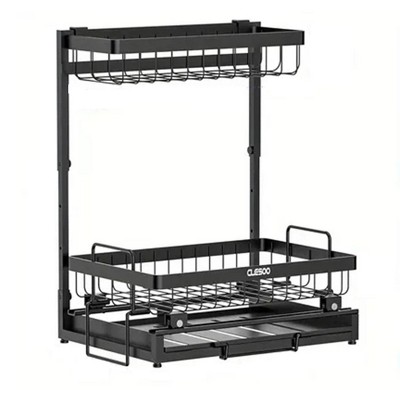 YIGII-2 Tier Slide Out Under Sink Shelf Cabinet Storage Shelf Under Sink Storage For Kitchen Bathroom Metal L-Shape