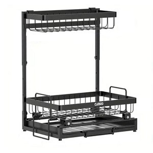 YIGII-2 Tier Slide Out Under Sink Shelf Cabinet Storage Shelf Under Sink Storage For Kitchen Bathroom Metal L-Shape - 1 of 4