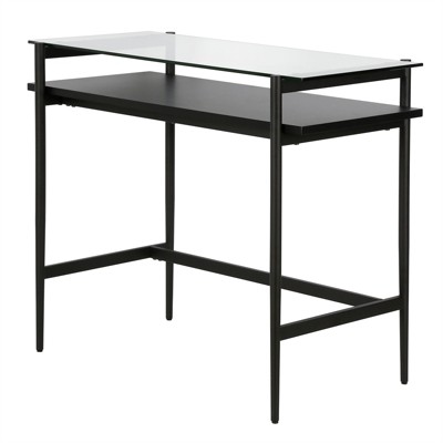 36" Blackened Bronze Desk with Glass Top and Shelf