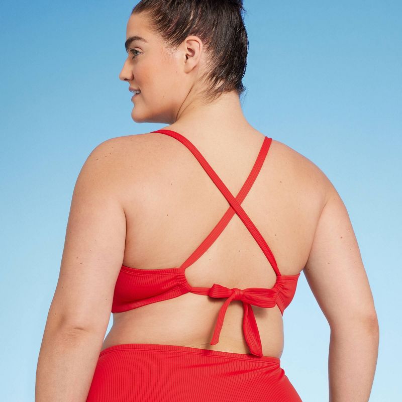Women's Ribbed Longline V-Wire Bikini Top - Shade & Shore™ Red, 3 of 5
