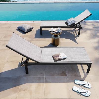 Set of 2 Adjustable Aluminum Chaise Lounge Chairs with Earth Fabric