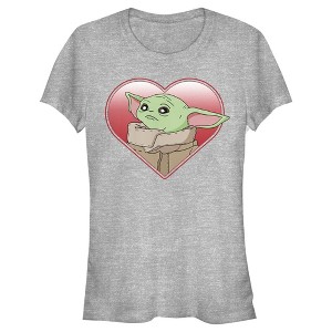 Juniors Womens Star Wars The Mandalorian The Child Heart Look T-Shirt - 1 of 3