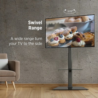 Black Adjustable TV Floor Stand with Mount and Glass Shelves