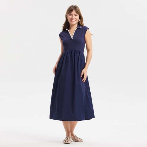 Женские платья A New Day Women's Contrast Collar Midi A-Line Dress - A New Day™ Navy Blue M