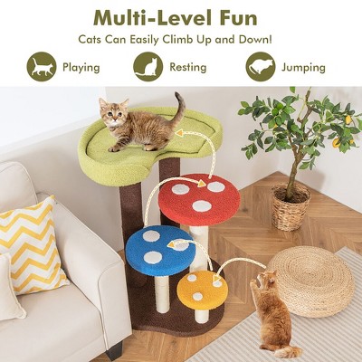 Colorful Mushroom Multi-Level Cat Tree with Sisal Posts