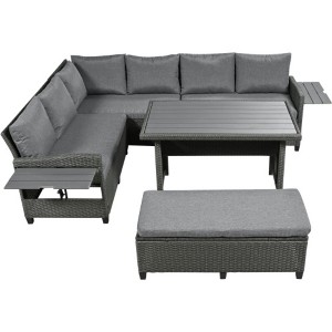 Modern Woven Rope Sofa Set �C 5-Piece Sectional with Glass Table - 1 of 4