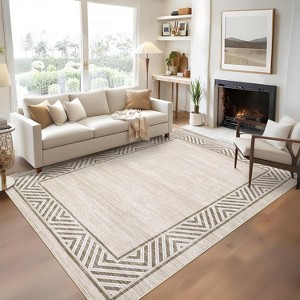 Modern Geometric Bordered Area Rug – Washable, Foldable, Stain-Resistant, Easy to Clean, Non-Slip for Living Room & Bedroom - 1 of 4