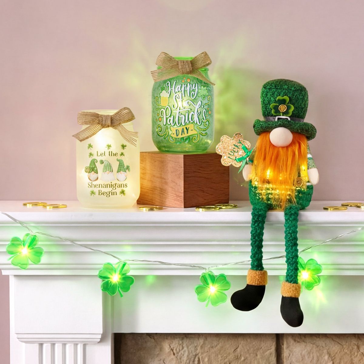 The Lakeside Collection St Patrick's or Valentine's Fairy Light Mason Jar - - thumbnail 3