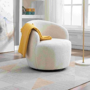 CAVINAS Teddy/Velvet Swivel Accent Chair,Barrel Chair with Wooden Frame and Swivel Base,Modern Upholstered Swivel Living Room Chairs for Living Room - 1 of 4