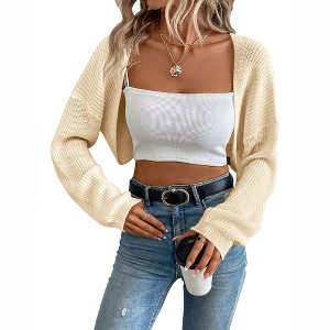 BLUEMING Womens Cardigan Shrugs Long Sleeve Knit Pleated Cropped Bolero Shrug Open Front Casual Tops - 1 of 4