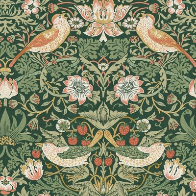 William Morris at Home Strawberry Thief Rich Green Wallpaper