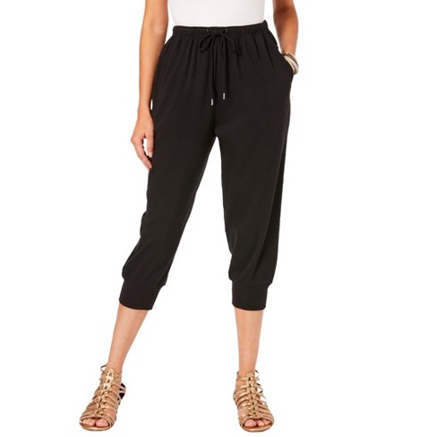 Roaman's Women's Plus Size Drawstring Soft Knit Capri Pant : Target