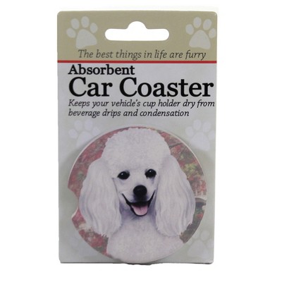 Car Coaster 2.5" White Poodle Car Coaster Absorbent E & S Pet  -  Coasters