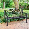 Dracelo 50" Outdoor Bench, Metal Garden Bench with Floral Pattern Backrest, Porch Bench with Slatted Seat - 3 of 4