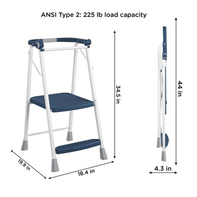 COSCO 2-Step Navy Steel Folding Kitchen Step Stool