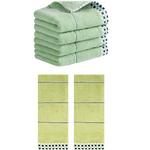 REGALWOVEN Striped Checked Print Absorbent Soft Decorative Hand Towel 14" x 30" - 1 of 4